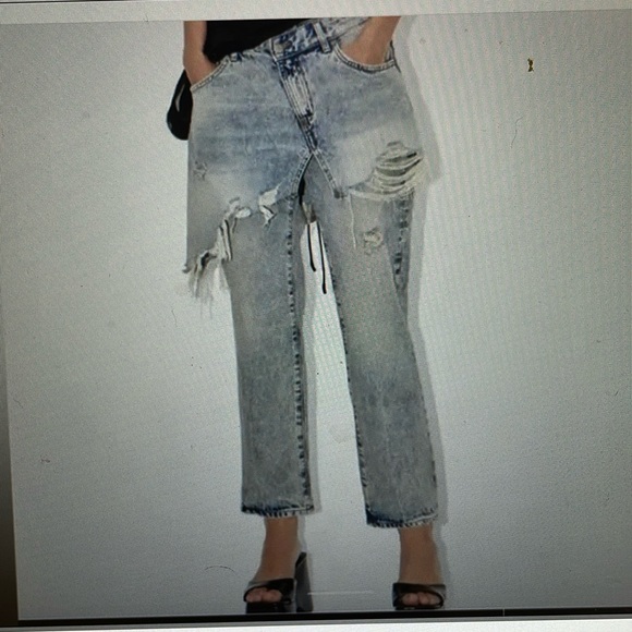 Zara mid rise straight leg jeans with skirt overlay - Picture 1 of 8